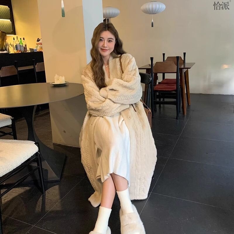 Long Warm Soft High Grade Faux Rabbit Fur Jacket Trend Fashion Winter Casual Plush Chaqueta High-quality Luxury Outerwears New