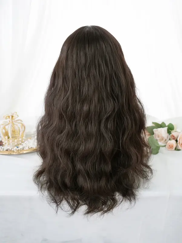24Inch Brown Color Synthetic Wigs Middle Part Long Natural Wavy Hair Wig For Women Daily Use Cosplay Drag Queen Heat Resistant