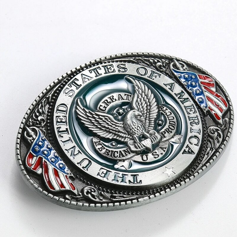Fivela de metal oval para homens, cowboy ocidental, acessórios jeans, bandeira americana, estrelas pentagrama, EUA águia americana Lanneret