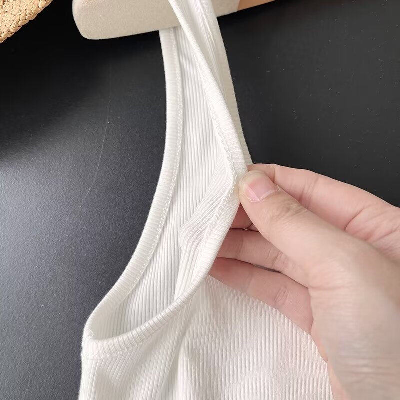 KEYANKETIAN-Chaleco básico de algodón con cuello en U para mujer, camiseta sin mangas de punto elástico de color sólido, estilo Retro americano, novedad de 2024