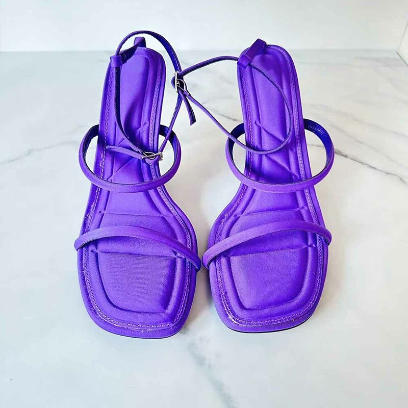 New 2024 Women's Shoes Fashion Orange Purple Quilted Insole High Heels With Square Head Sandals.