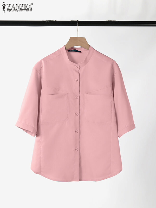 Fashion Solid Casual Work Tops Tunic Female Loose Blusas Mujer 2024 ZANZEA Summer Shirt Women Half Sleeve Buttons Down Blouse