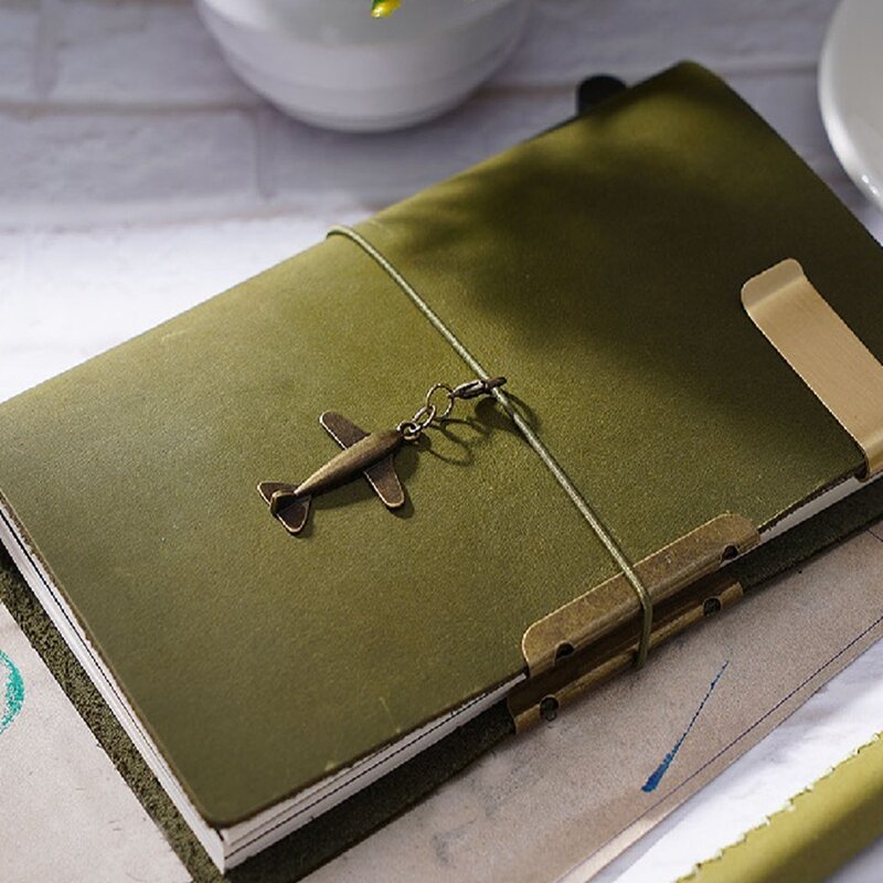 A5 Olive Green Retro Cowhide Manual Account Book European Retro Notebook Diary Notepad Office Supplies
