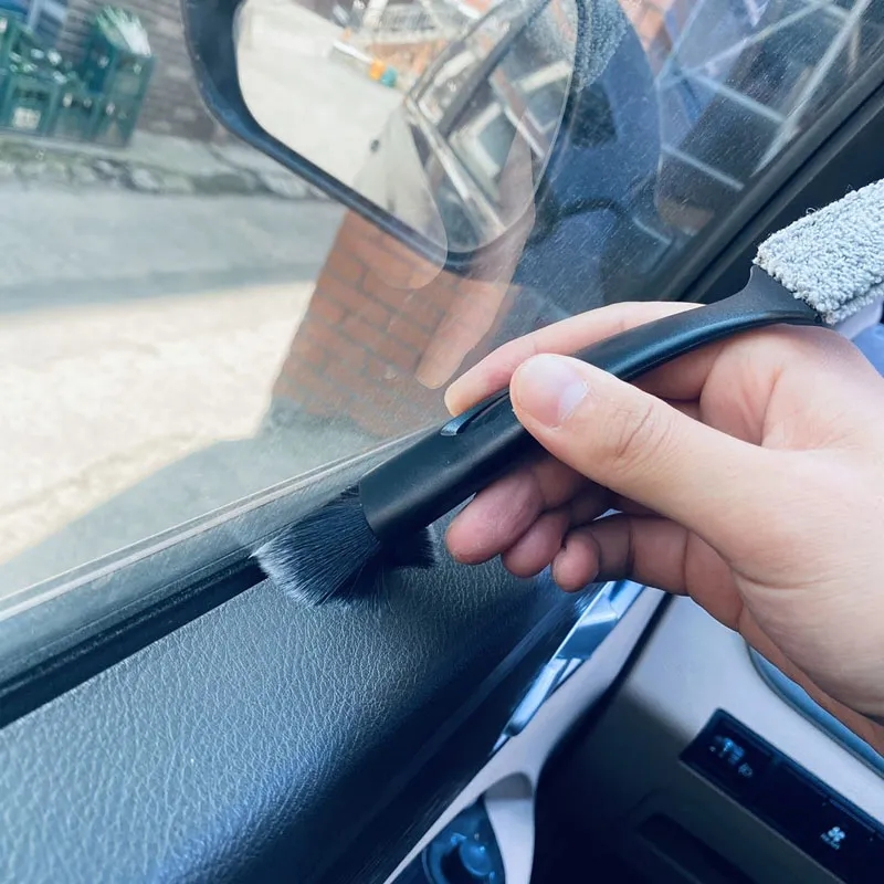 Interior do carro detalhando escova de limpeza ar condicionado saída de ar dashboard dust cleaner multifuncional duplo-cabeça escova ferramentas