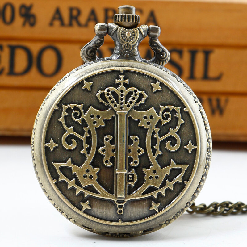 ساعة جيب كوارتز عتيقة مع حقيبة مستديرة ، ساعة هيكل عظمي عتيق ، قلادة بدلاية ، هدايا على مدار الساعة ، CF1390