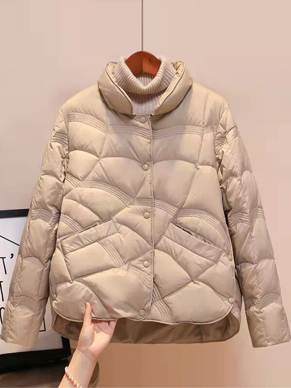Daunen jacke Frauen koreanische Mode Daunen mantel Winter warmer Stehkragen Parkas Dame elegant lässig solide Langarm Daunen Oberbekleidung