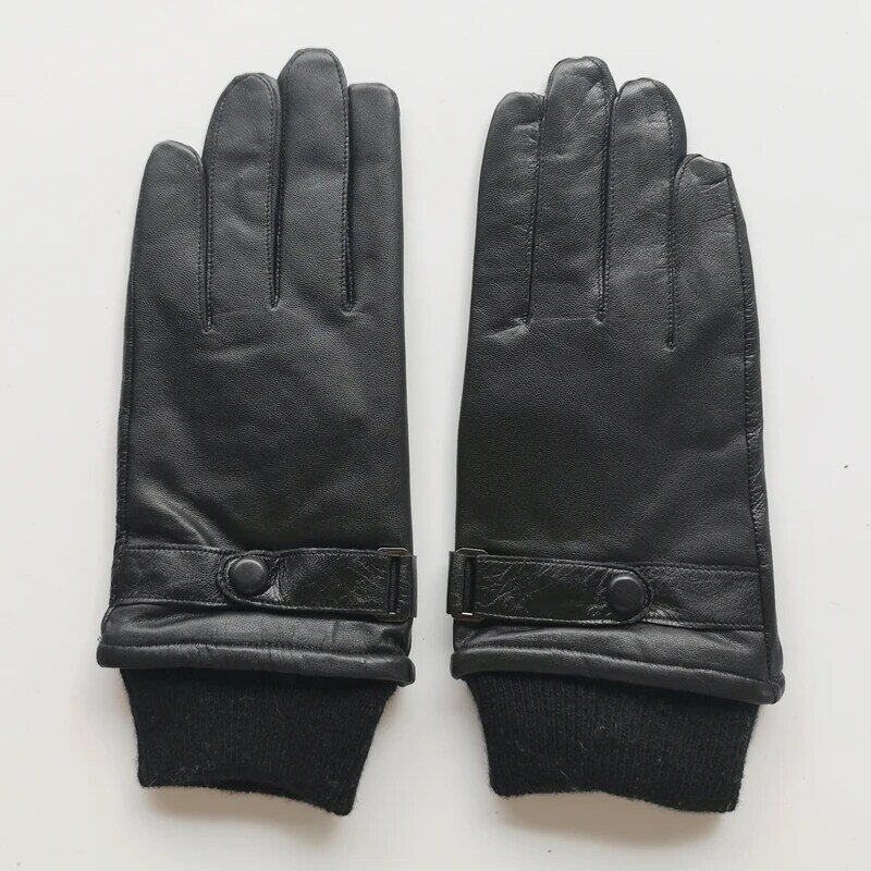 Rękawiczki męskie z prawdziwej skóry na zimę trzymają ciepła, czarna prawdziwe koziej skóry rękawiczki Super rabat czyszczenie magazynu wyprzedaż KCM