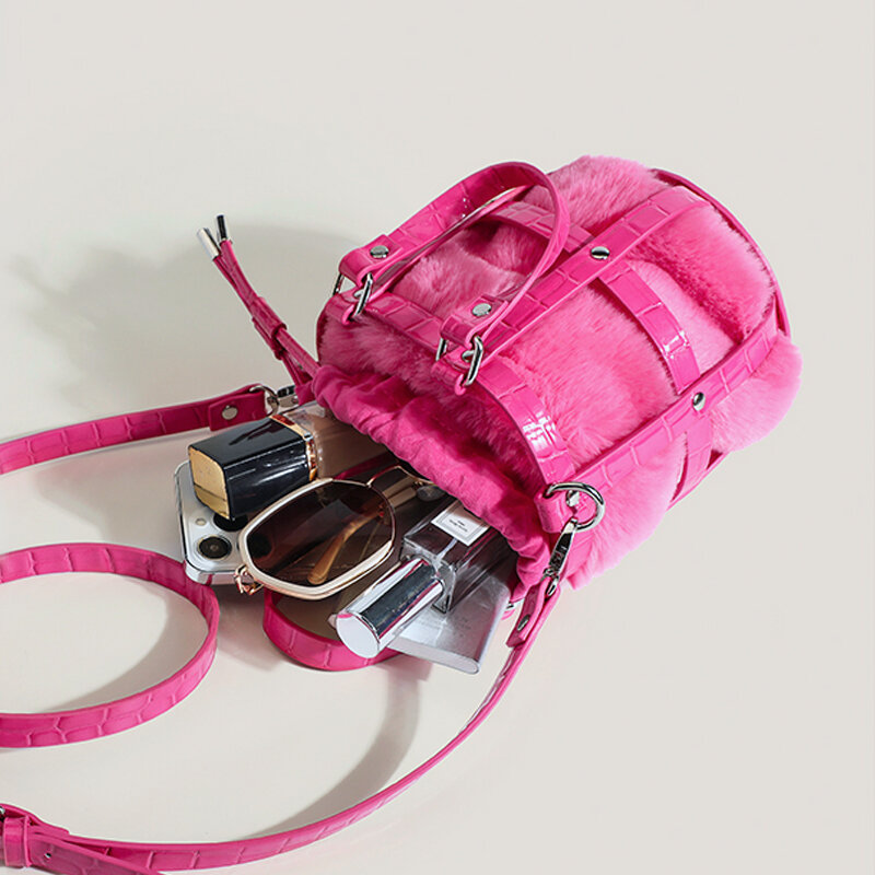 Casualowe Mini torby kubełkowe luksusowy projektant torebka tkana ramka ze sztucznego futra królika pluszowa torba 2023 nowości w wysokiej jakości Crossbody Fashion