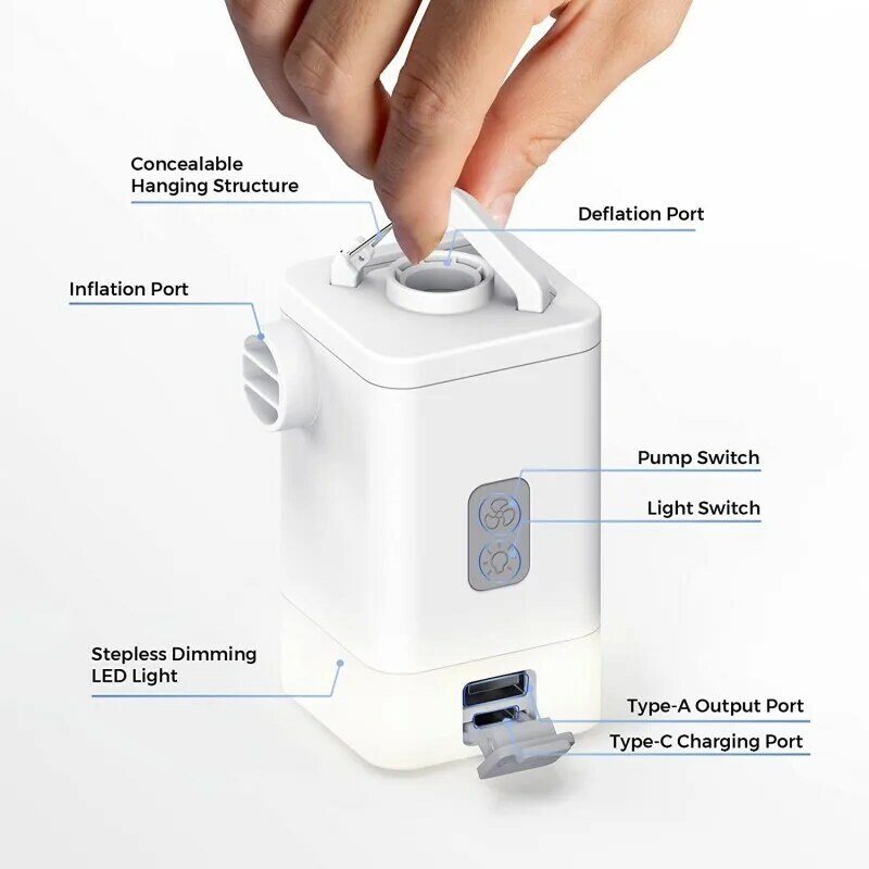 Flextail Max pompa 2 PLUS, pompa udara elektrik luar ruangan ultra ringan portabel, pompa renang tiup berkemah