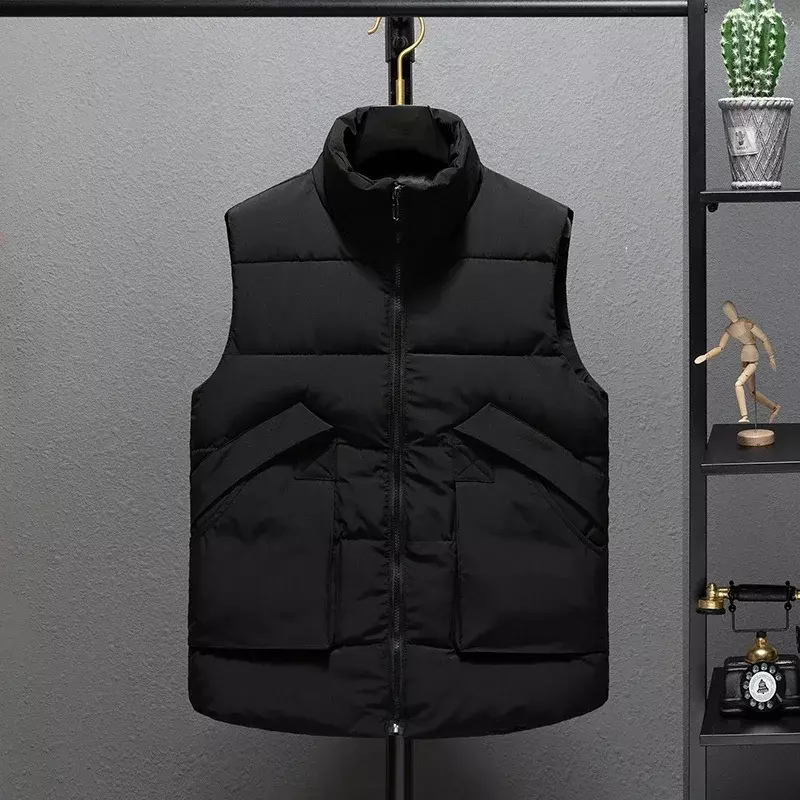 Gilet da uomo autunno inverno 2023 New Casual Zipper Warm Stand Collar giacche senza maniche imbottite in cotone con grandi tasche