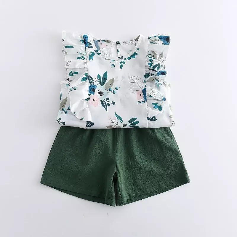 Летние комплекты одежды для девочек Menoea 2023, Детская рубашка без рукавов в горошек с листьями + короткие штаны, модный стиль, новое поступление