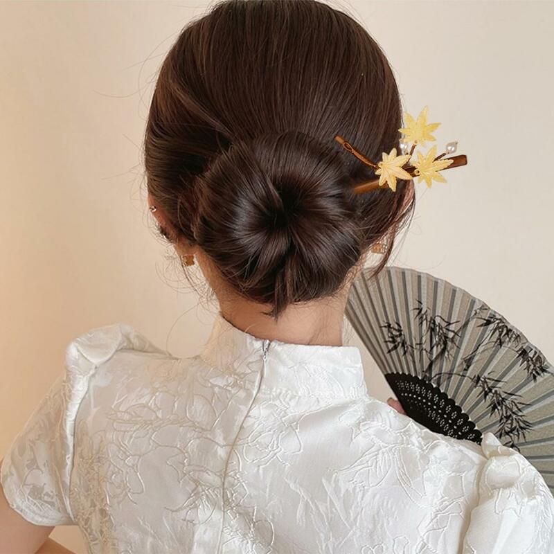 수제 비녀 유리 꽃 머리 지팡이, 인조 진주 꽃 장식, 레트로 나무, 긴 중국 스타일 비녀