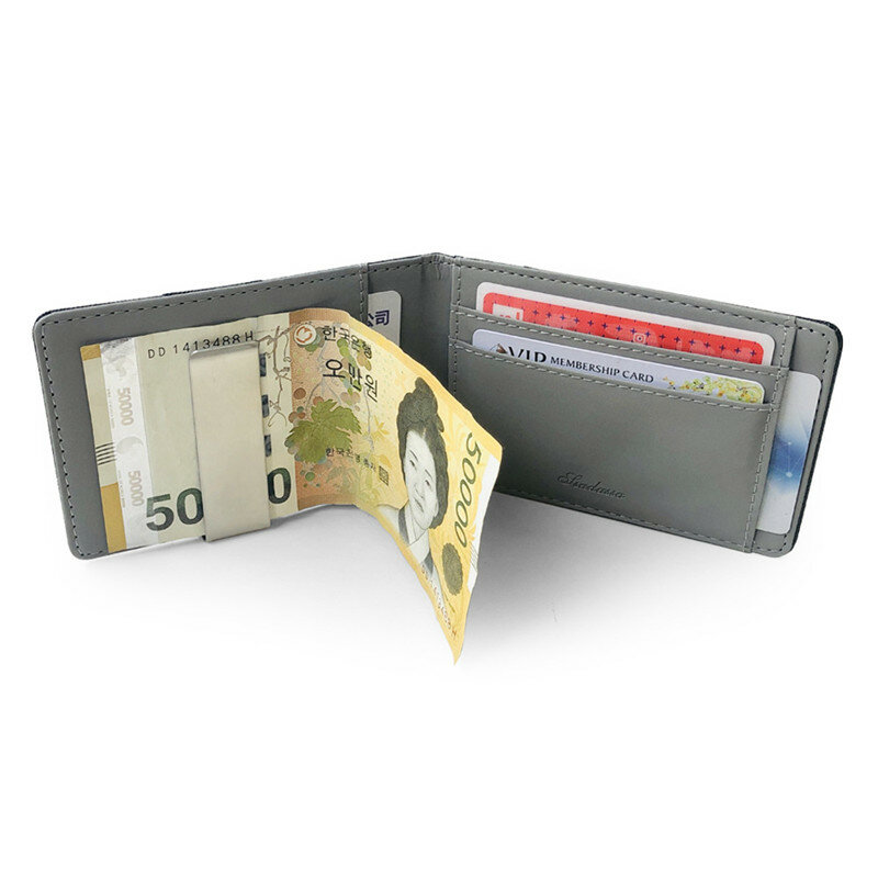 แฟชั่นผู้ชายใหม่ PU หนังเงินคลิปกระเป๋าบาง Bifold กระเป๋าสตางค์กระเป๋าสตางค์โลหะ Clamp Multi-Slot ID บัตรเครดิตธนาคารผู้ถือ