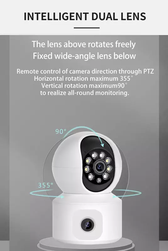 Cámara PTZ WIFI de doble lente para exteriores, seguimiento automático, seguridad del hogar, visión nocturna infrarroja a todo Color, monitoreo remoto, 2x2MP