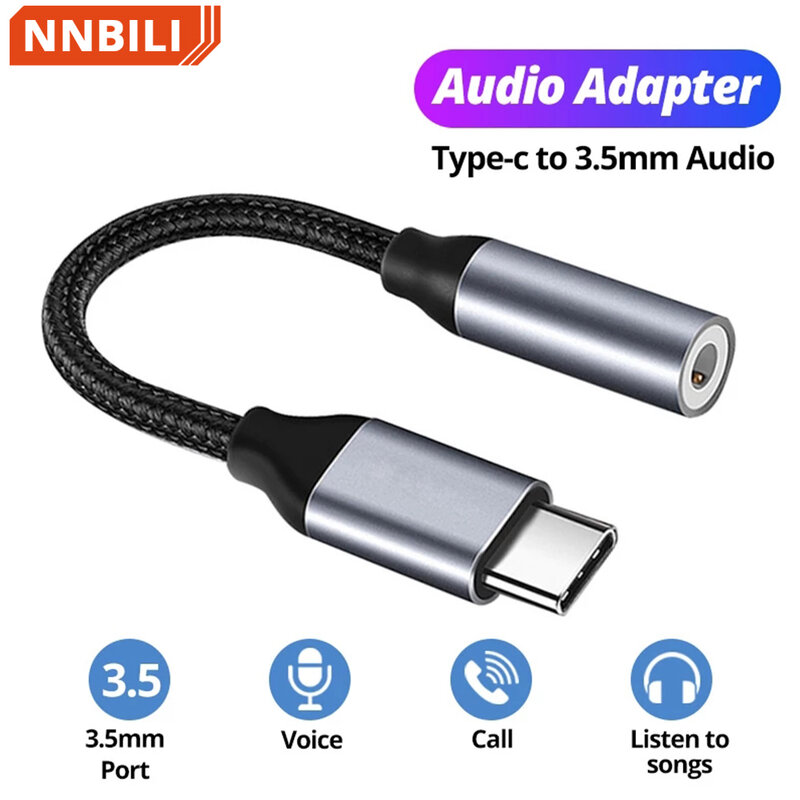 USB Tipo C para 3.5mm Aux Adapter, Fone de ouvido Conversor Cabo, Áudio Jack, Nylon Braid, Samsung, Xiaomi, POCO, iPad, Tipo-C, 3, 5
