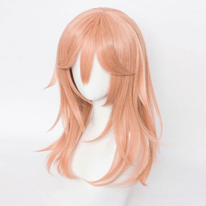 Wig sintetis wanita dan pria, rambut palsu Cosplay Anime panjang oranye tahan panas untuk pesta