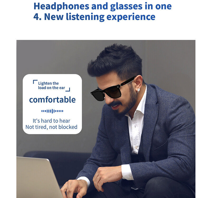 2023 nowych tanich modnych okularów przeciwsłonecznych BT5.2 Inteligentne okulary przeciwsłoneczne AI odtwarzanie muzyki telefon dotykowy do inteligentne okulary bezprzewodowego