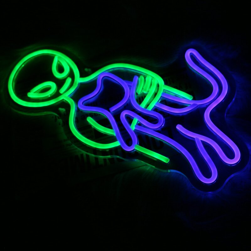 UponRay Funny Cat Alien Stuff Neon Signs LED Light Wall Art Decor Game Room Bedroom Party Gifts Mood lighting