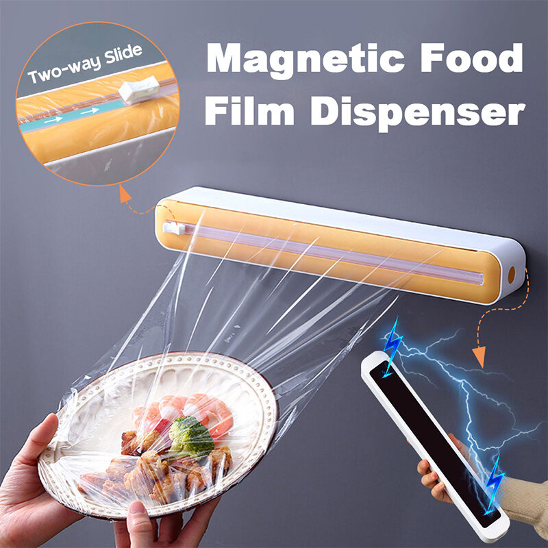 Новый Диспенсер Для Пищевой Пленки, магнитный диспенсер для обертывания с резаком, коробка для хранения, резак для растягивающейся пленки из алюминиевой фольги, кухонные аксессуары