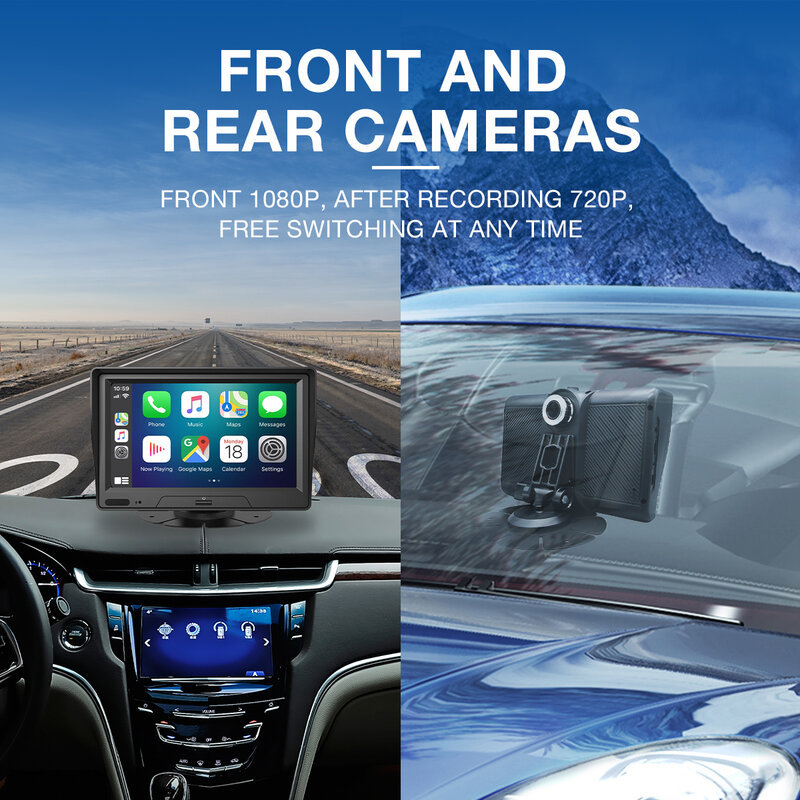 Karadar Wireless Carplay Android Auto 7 Inch Screen Radio Front Backup Cameras Bluetooth WIFI FM