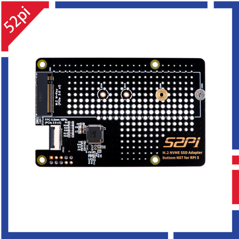 Fondo para Raspberry Pi 5 N07 serie M.2 2280 PCIe a NVMe, 52Pi