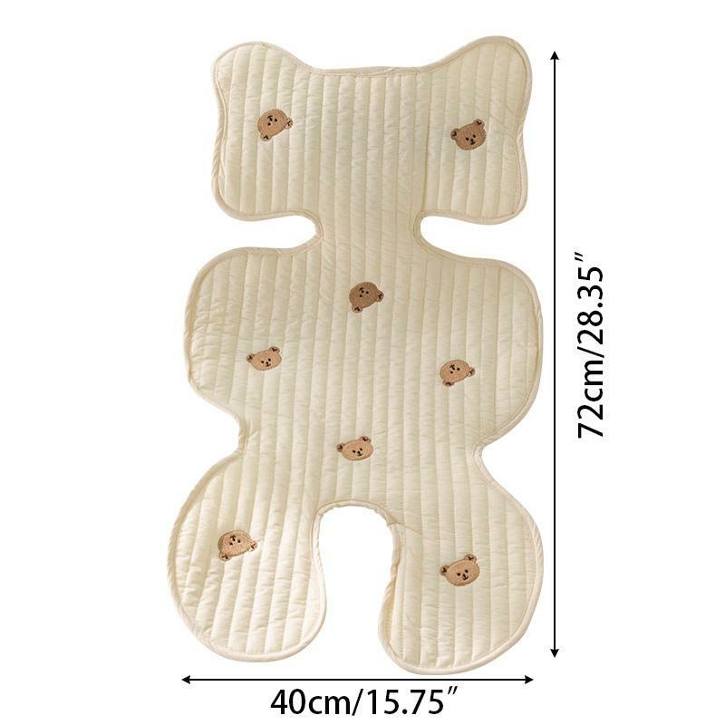 Baby Stroller Seat Cushion Pad Bear Bunny Embroidery All Seasons Cotton Breathable Cart Mattress Infant Newborn Pram Accessories