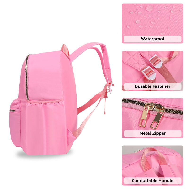 Solid School Backpack Nylon Women Girls Lightweight Waterproof Classic Student Large Travel Bag Kids Teenage Casual Simple