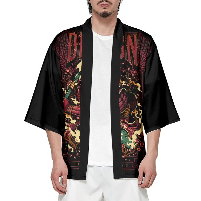 سترة طباعة بلايز حجم كبير قمصان الشاطئ الموضة التقليدية اليابانية الساموراي هاوري