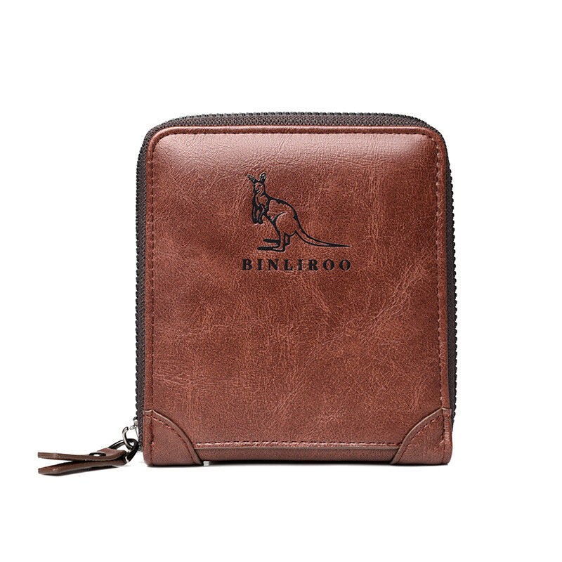 Dompet kulit asli untuk pria dompet pria tempat kartu RFID ritsleting dompet pria desainer mewah portabel tempat kartu pendek