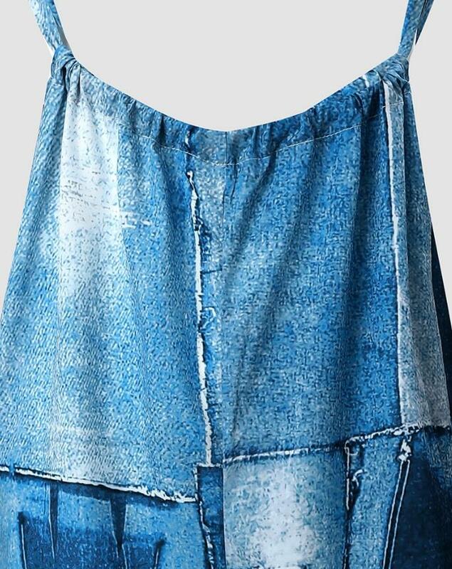 2024 damska wiosna/lato jeans z nadrukiem szerokie kombinezon na ramiączka na nogawce