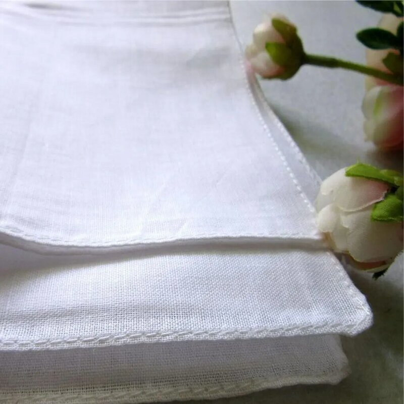 Pack of 10 Men Square Handkerchiefs Cotton Wedding Ceremony Business Pocket Handkerchief Washable Hanky Accessories
