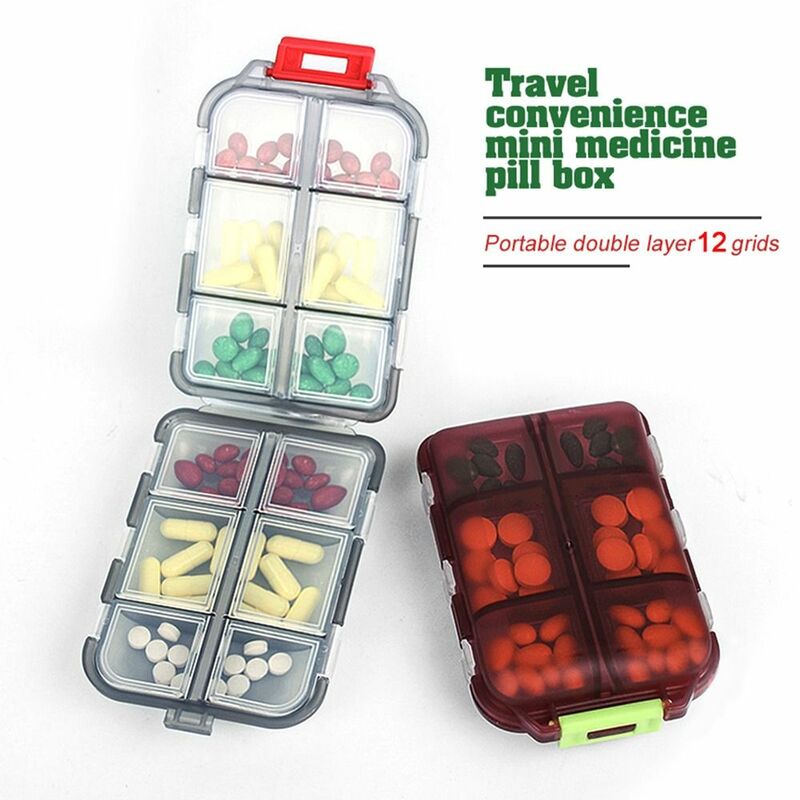المحمولة موزع البلاستيك المنظم الطب المنظم صندوق الطب اللوحي تخزين الدواء صندوق 12 شبكة حبة صندوق