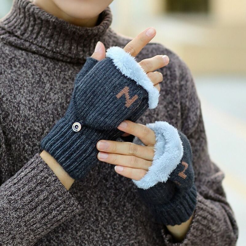 Zagęszczone pluszowe ciepłe rękawiczki modne odsłoniętym palcem ekran dotykowy rękawiczki odporne na zimno rękawice dziewiarskie jesień zima