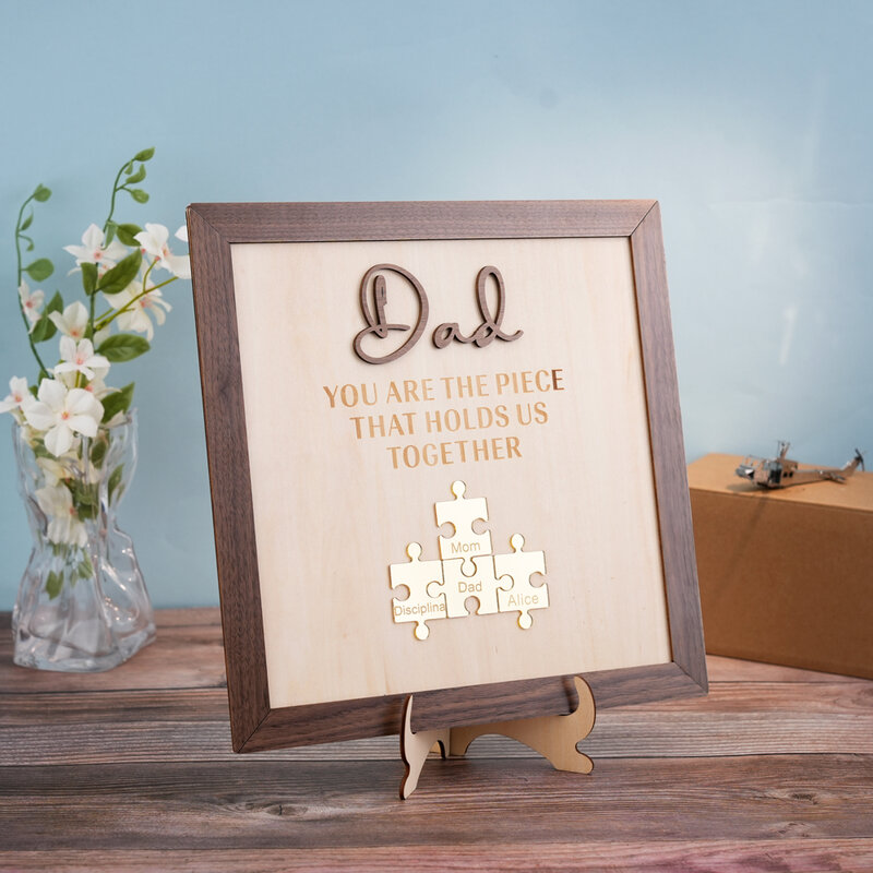 Niestandardowe imiona Puzzle Rzemiosło drewniane Spersonalizowany prezent na Dzień Ojca Drewniane biurko Deco Prezent dla taty, dziadka