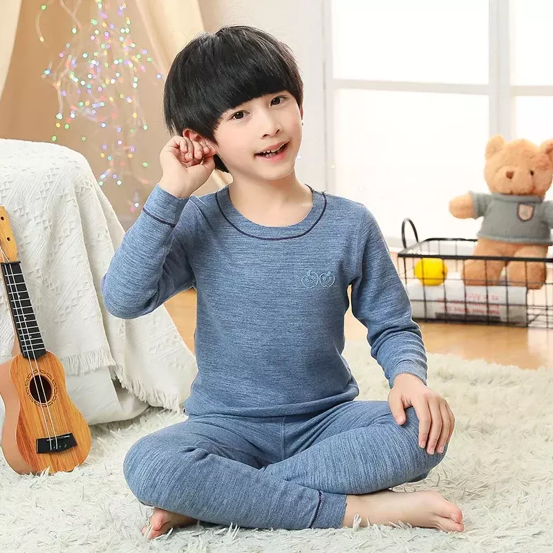 Pijama de algodão de manga comprida para menino e menina de 2 a 14 anos, roupas de noite para o outono