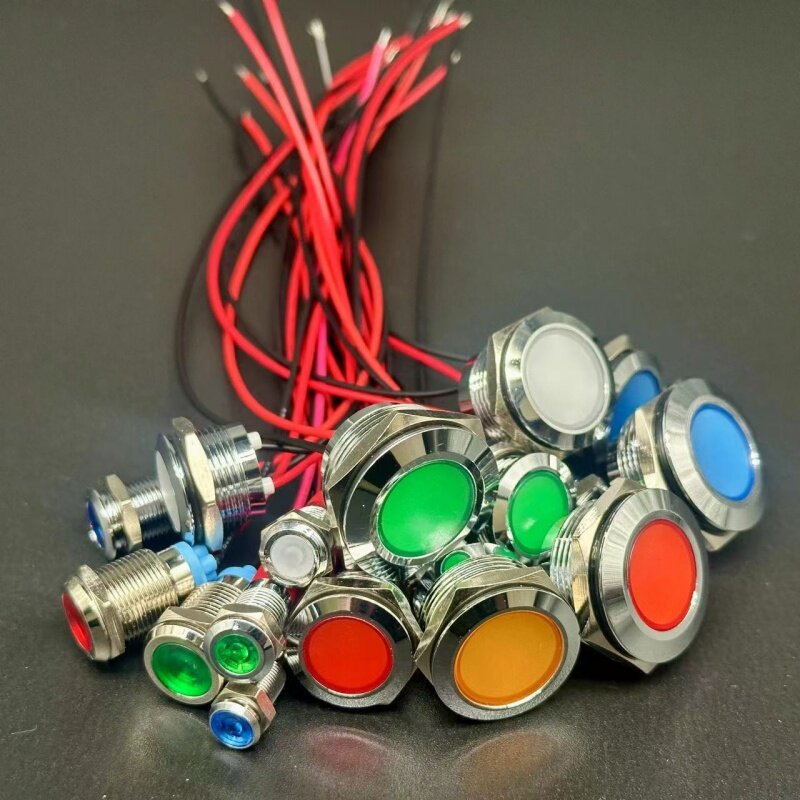 ضوء LED معدني مقاوم للماء ، ضوء إشارة بسلك ، أحمر ، أصفر ، أزرق ، أخضر ، أبيض ، 6 من من من من من السلك ، 8 من من من من ، 10 من ، 12 من ، 16 من ، 19 من ، 22 av, 3V, 5V, 6V, 24V, 24V