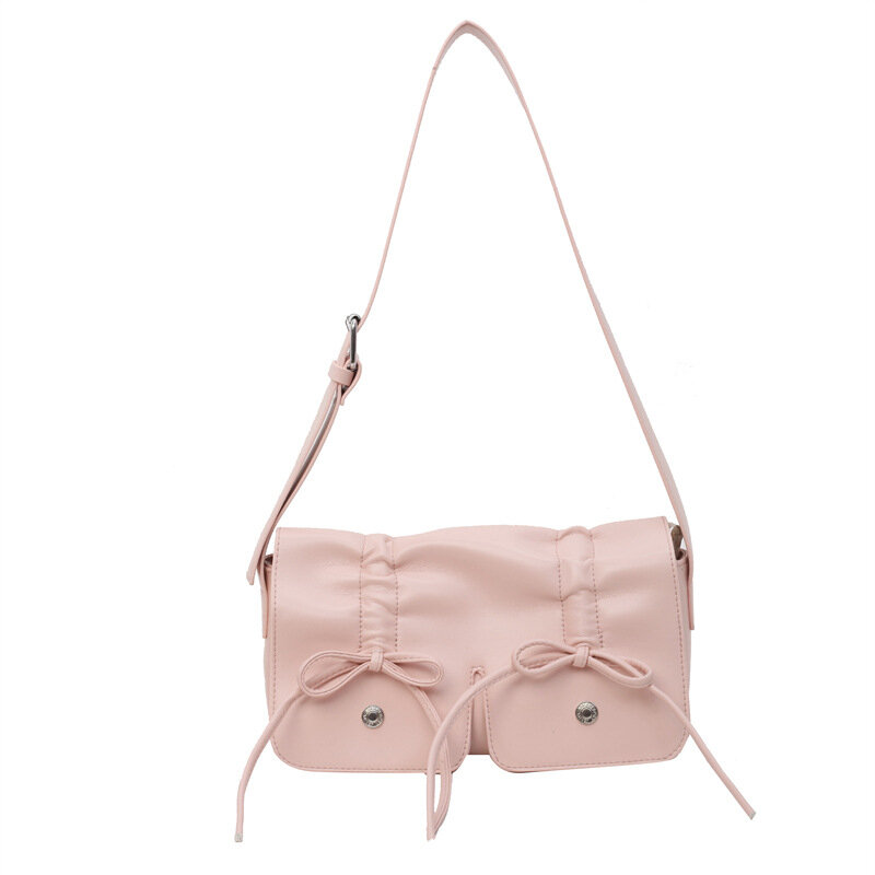 Bolsa de ombro de couro PU pequena para mulheres, design de arco, bolsas axilas doces, bolsas transversais, bolsas de embreagem, moda coreana, 2024