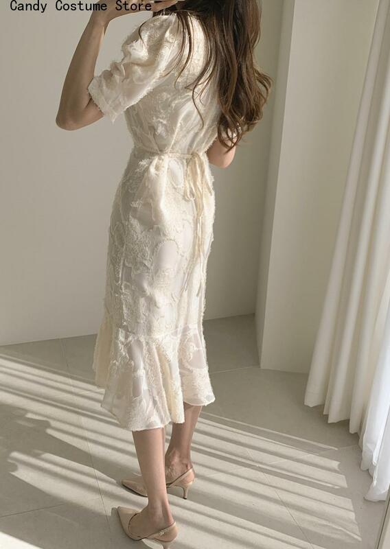 Летние длинные платья, Стильное элегантное женское платье с V-образным вырезом, приталенное весеннее платье с коротким рукавом