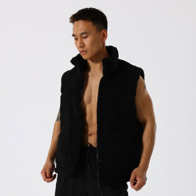 2023 nowa męska moda zimowa zagęszczona jagnięca płaszcz polarowy sportowa codzienna kamizelka stojący kołnierz luźna ciepła kurtka z zamkiem