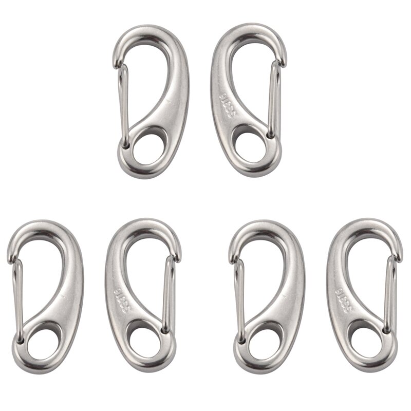 6PCS Boat Marine Stainless Steel Egg Shape Spring Snap Hook Clips Quick Carabiner Outdoor Buckle