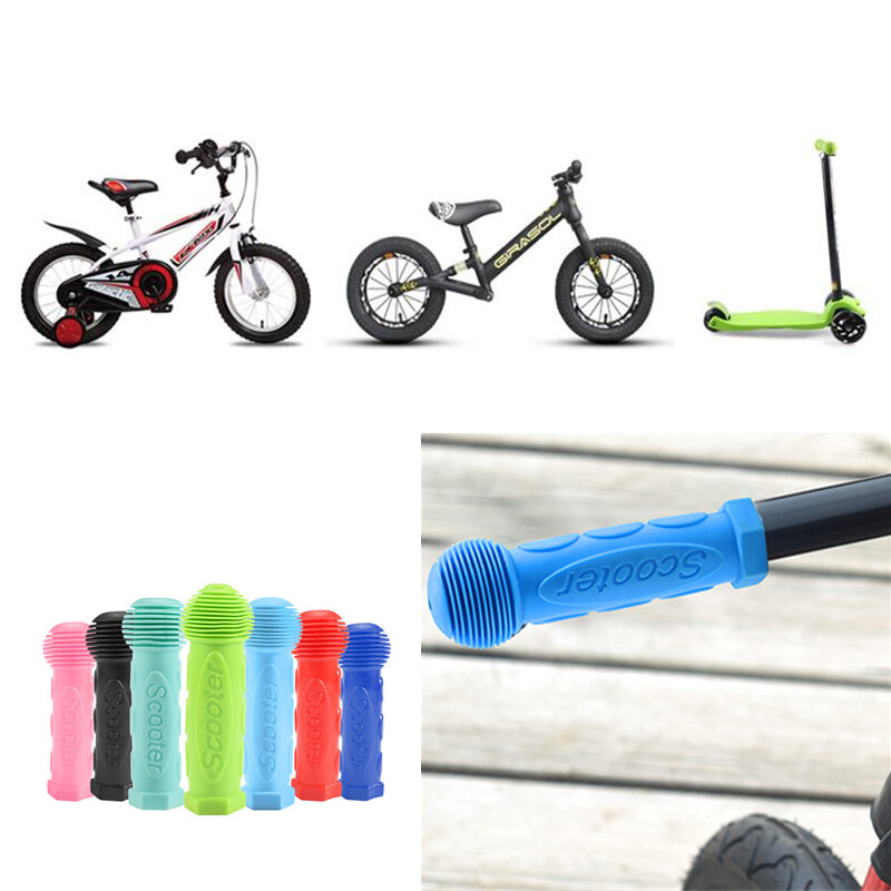 1 par de aperto de borracha alça de bicicleta guiador apertos capa anti-skid bicicleta triciclo skate scooter para crianças azul vermelho
