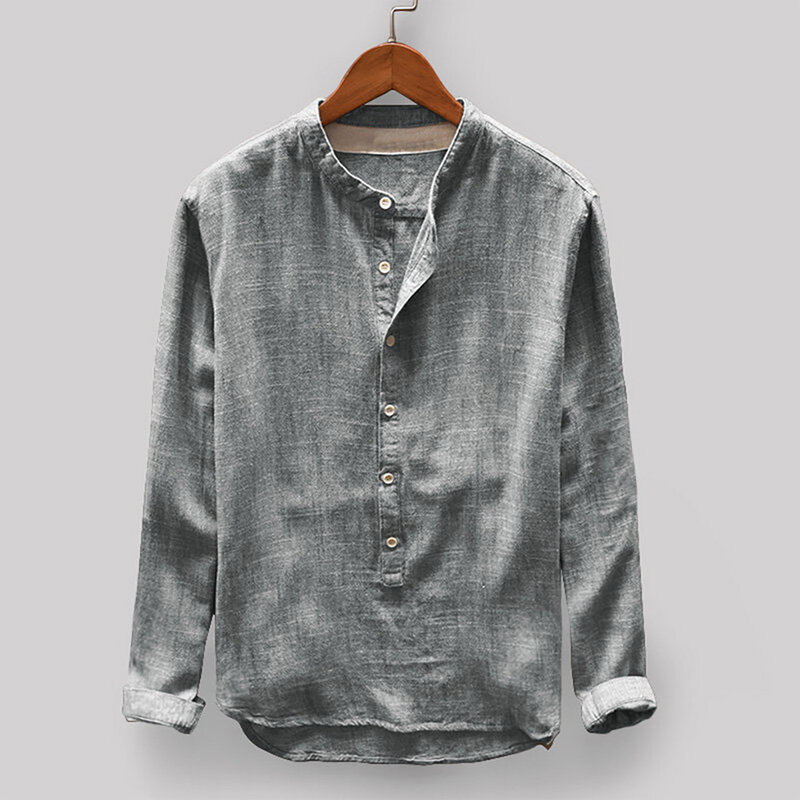 T-Shirt à Manches sulfet Col Montant pour Homme, Vêtement Vintage, Décontracté, à lèvent, à la Mode