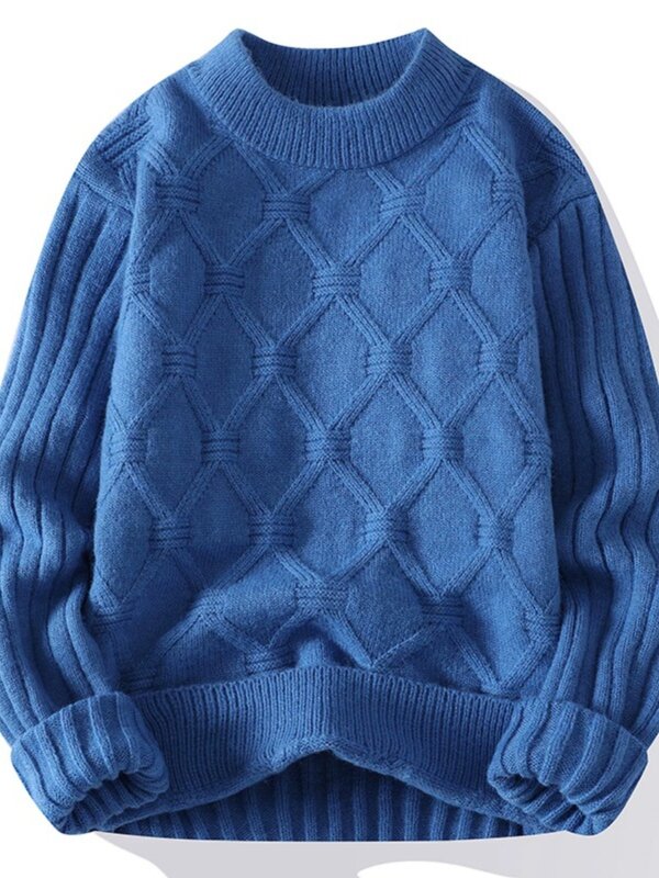Sweater rajutan lengan panjang, baju hangat leher bulat warna Solid