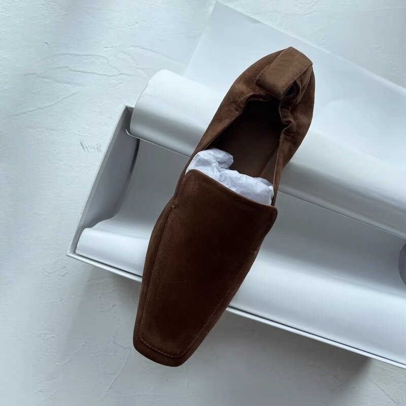 Pequeno quadrado Toe baixo salto camurça sapato único, retro versátil Muller sapatos, nova versão coreana