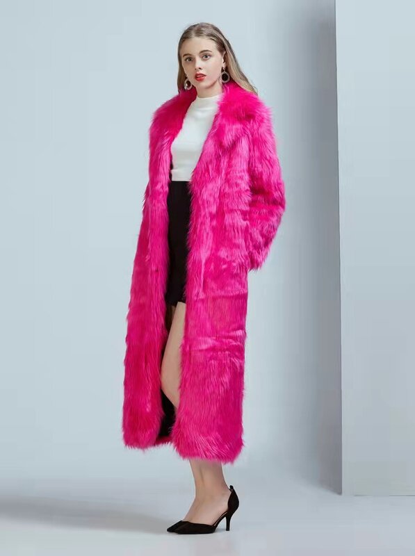 Abrigo de piel de zorro de imitación, solapa de temperamento de estilo ultralargo, a la moda y Popular en las estaciones de primavera y otoño