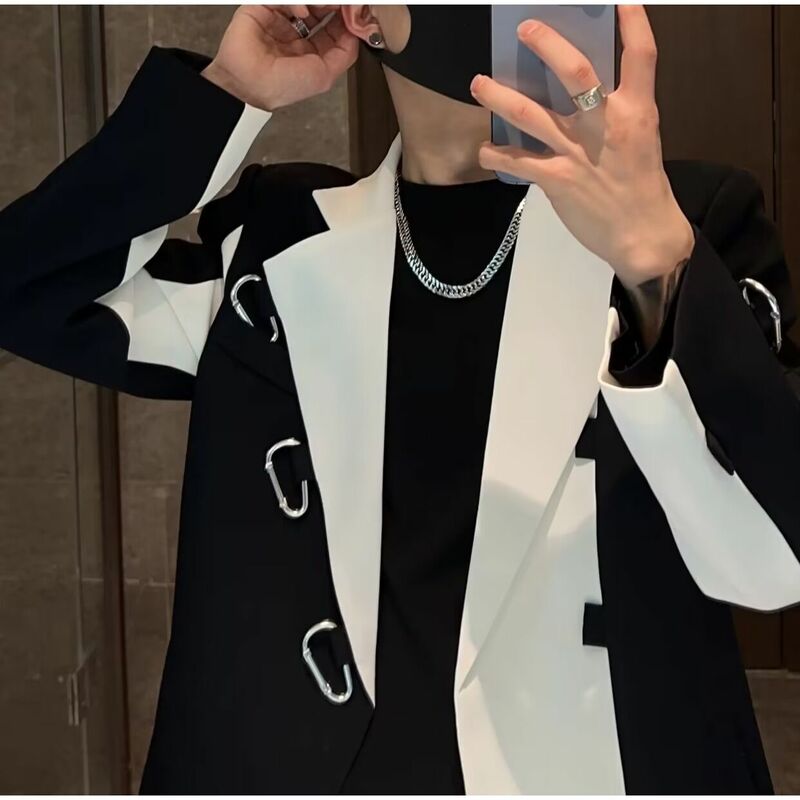 3-A7 High-end fashion color-blocked blazer men's spring and autumn new ndy braetdecoration Piushuai nightclub casual suit