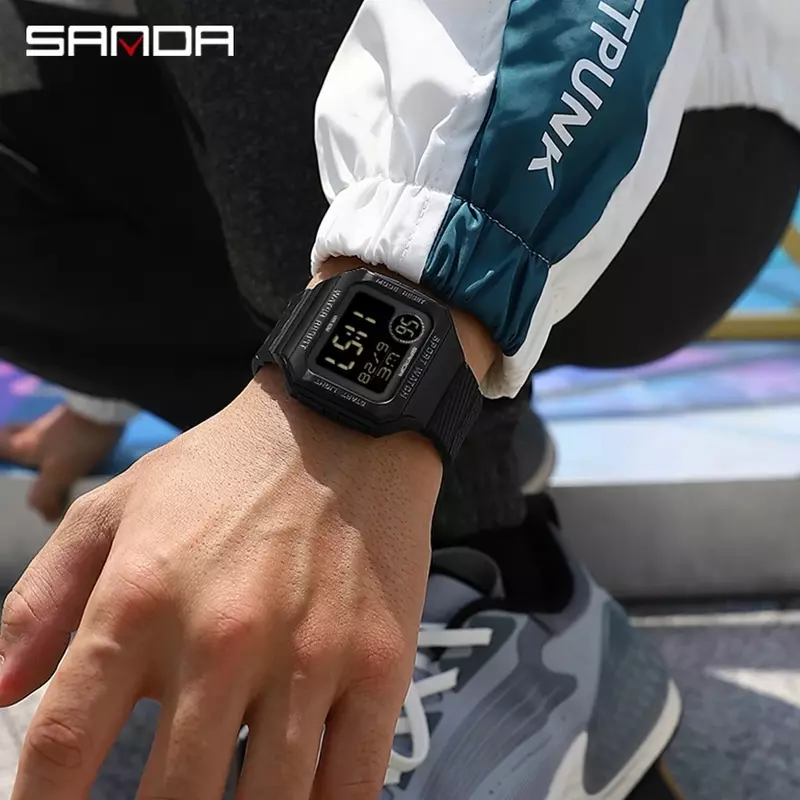 2023 SANDA sportowy zegarek w stylu wojskowym cyfrowy zegarek LED męskie zegary Relojes Deportivos wodoodporne budzik świetlny męskie 2129