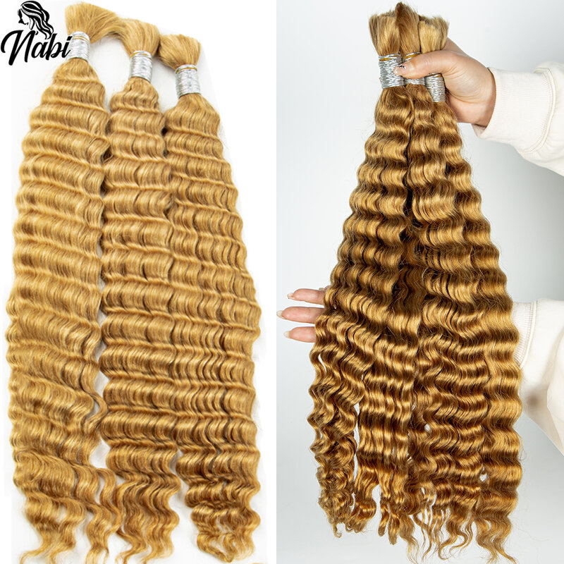 Nabi-Honey Blonde Deep Wave Hair, Bulk para trançar pacotes, sem trama de cabelo humano brasileiro para tranças Boho