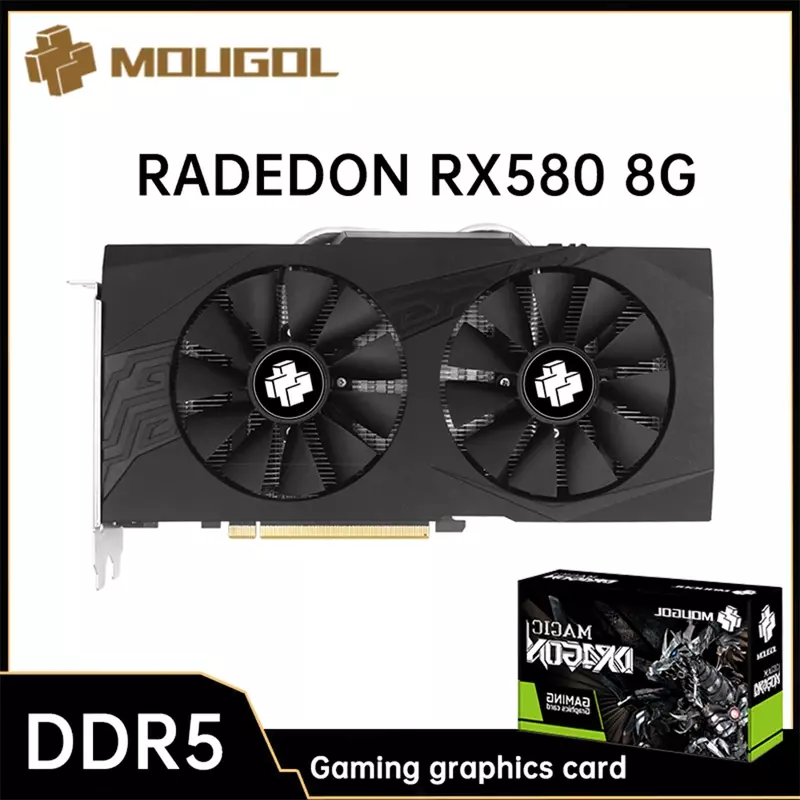 Mougol AMD Radeon RX580 8G การ์ดกราฟิก GDDR5หน่วยความจำกล่องใส่เกมการ์ดวิดีโอ PCIE3.0x16 HDMI รองรับ DVI สำหรับคอมพิวเตอร์ตั้งโต๊ะ