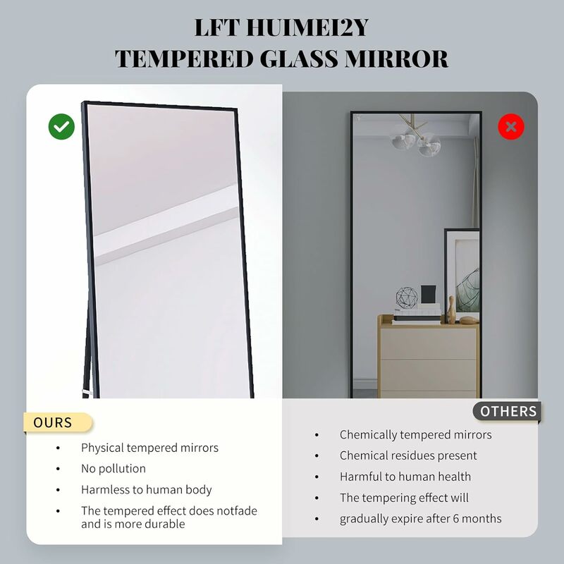 71"x32" Full Length Floor Mirror Standing Leaning Against Wall Hanging Dressing Room Closet Foyer Corridor HD Tempered Glass